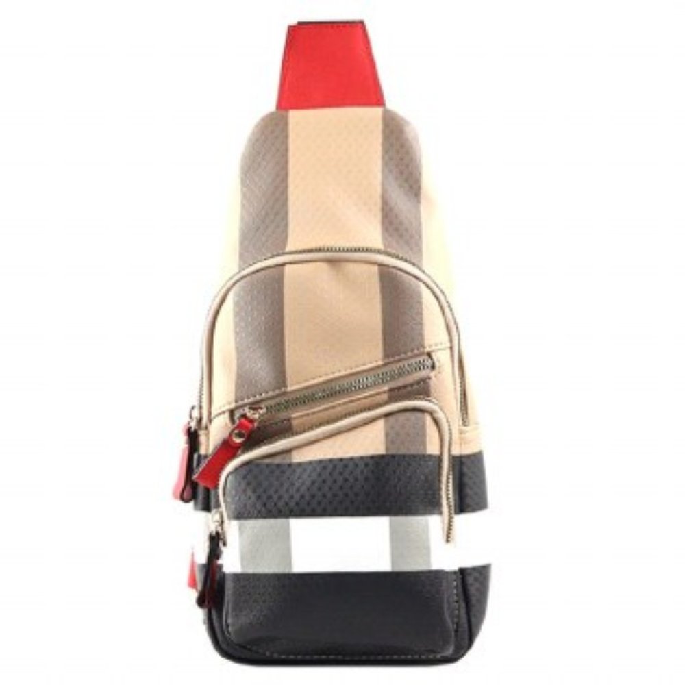 NEW Modern Red Plaid Sling Pack Chest Shoulder Crossbody Bag-Vegan